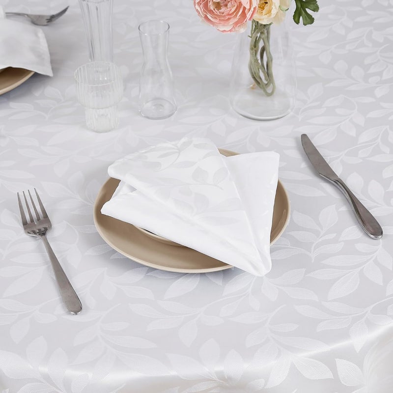 LinenZone Elegant Rectangle Leaf Tablecloth Each 60 x 104 Inch Oblong Tablecloth Come with 6 Matching Cocktail Napkins White Jacquard Tablecloth for Holiday Season Dinner Carla 60 x 104 White - Image 2