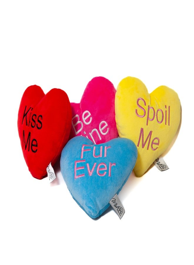 Midlee Candy Heart Valentine's Dog Toy- Set of 4- Large- Conversation Plush Squeaky Present - Image 1