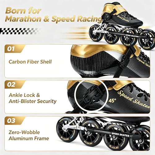 SLJJLHX Inline Speed Skates for Men Women,Professional Carbon Fibre Roller Skates Blades Adult Male Female, High Performance Racing Skates for Marathon Racing & Outdoor Fitness,Black - Image 4