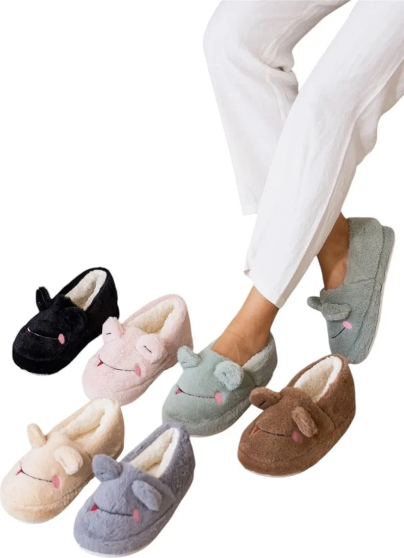 Liger Winter Women's Slipper Home Shoes | Frog Figure | Non-Slip Sole Beige