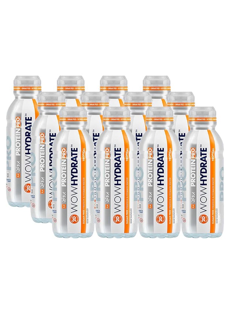 WOW Hydrate بروتين برو 20 جرام كولاجين خالي من السكر منخفض السعرات غنية بالفيتامينات استعادة سريعة 12 × 500 مل استوائي - Image 1