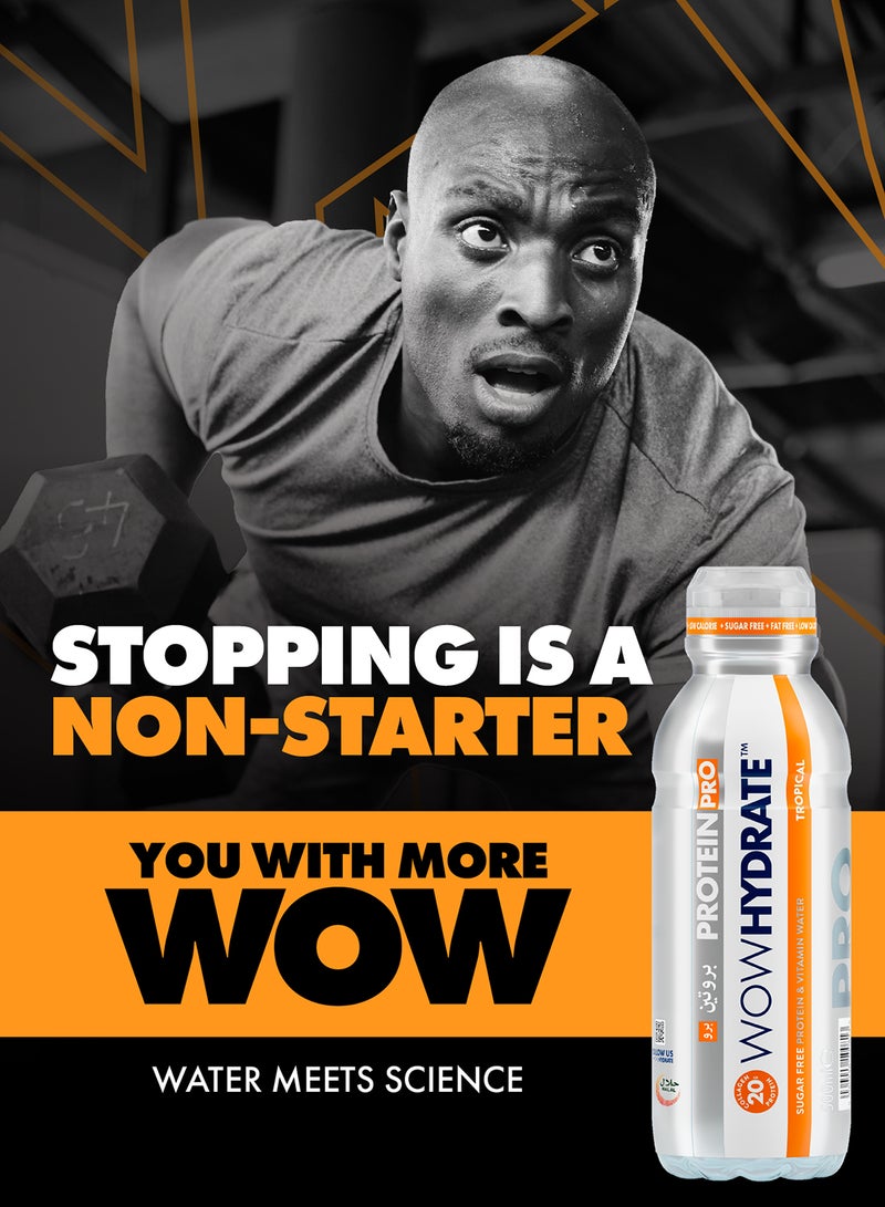 WOW Hydrate بروتين برو 20 جرام كولاجين خالي من السكر منخفض السعرات غنية بالفيتامينات استعادة سريعة 12 × 500 مل استوائي - Image 4