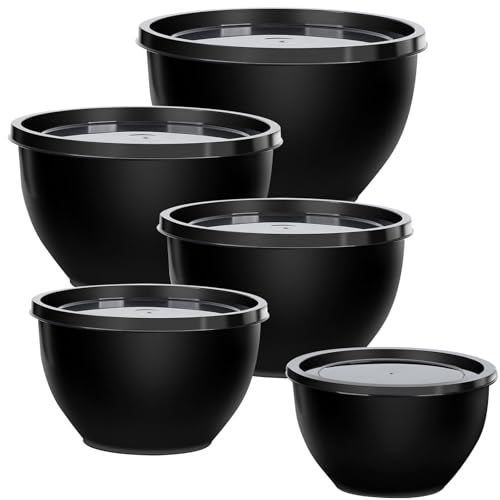 Greentainer 5-Piece Plastic Mixing Bowls with Lids Set for Kitchen, Nesting Bowls for Mixing, Baking, Prepping, Cooking and Serving Food, Black Mixing Bowls Dishwasher, Microwave Safe - Image 1