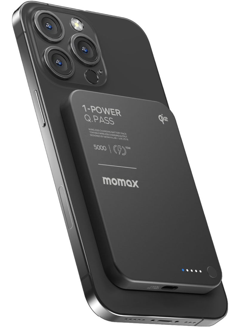Momax 1-باور كيو.باس 5000mAh Qi2 بنك طاقة لاسلكي مغناطيسي بقدرة إخراج تصل إلى 20W - أسود - Image 1