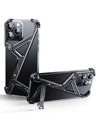 Frameless Phone Case for iPhone 15 Pro, Geometric Shape Phone Case with Built-in Invisible Stand, Slim Shockproof Bumper Case Sleek Minimalist Frameless Aluminum Shells, Black - pzsku/Z142A367437EC7D392DD2Z/45/_/1726052373/76708820-7df2-4126-8571-abb02d9387b3