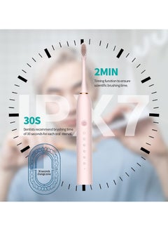 Yakiter Sonic Electric Toothbrushes, USB Rechargeable Ultrasonic Tooth Brush with 4 Brush Heads 6 Cleaning Modes and Smart Timer IPX7 Waterproof Cleaning Toothbrushes for Adults and Kids（Pink）  - Image 4
