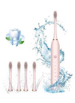 Yakiter Sonic Electric Toothbrushes, USB Rechargeable Ultrasonic Tooth Brush with 4 Brush Heads 6 Cleaning Modes and Smart Timer IPX7 Waterproof Cleaning Toothbrushes for Adults and Kids（Pink）  - Image 1