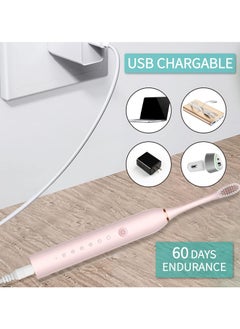 Yakiter Sonic Electric Toothbrushes, USB Rechargeable Ultrasonic Tooth Brush with 4 Brush Heads 6 Cleaning Modes and Smart Timer IPX7 Waterproof Cleaning Toothbrushes for Adults and Kids（Pink）  - Image 5
