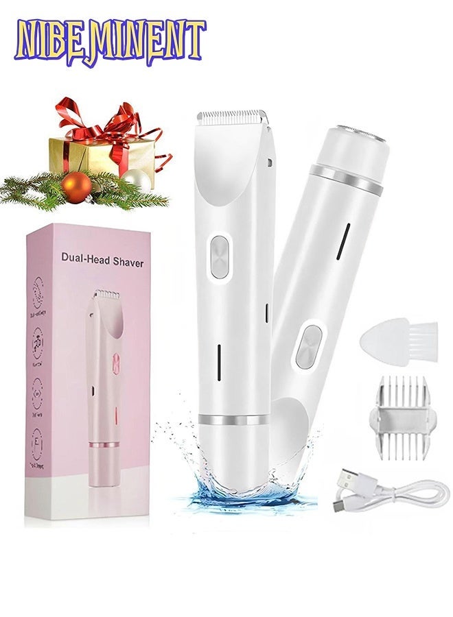NIBEMINENT Women Bikini Electric Shaver,2 in 1 Dual Head Bikini Trimmer for Women,Cordless Rechargeable & IPX7 Waterproof Electric Razors Wet & Dry Use,Painless Hair Removal(White) - Image 1