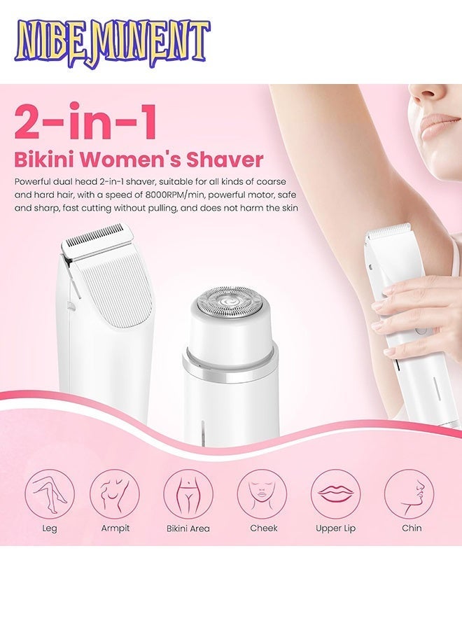 NIBEMINENT Women Bikini Electric Shaver,2 in 1 Dual Head Bikini Trimmer for Women,Cordless Rechargeable & IPX7 Waterproof Electric Razors Wet & Dry Use,Painless Hair Removal(White) - Image 2