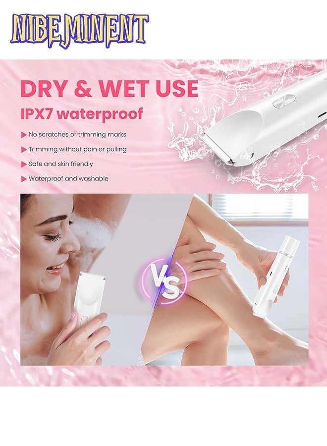 NIBEMINENT Women Bikini Electric Shaver,2 in 1 Dual Head Bikini Trimmer for Women,Cordless Rechargeable & IPX7 Waterproof Electric Razors Wet & Dry Use,Painless Hair Removal(White) - Image 4