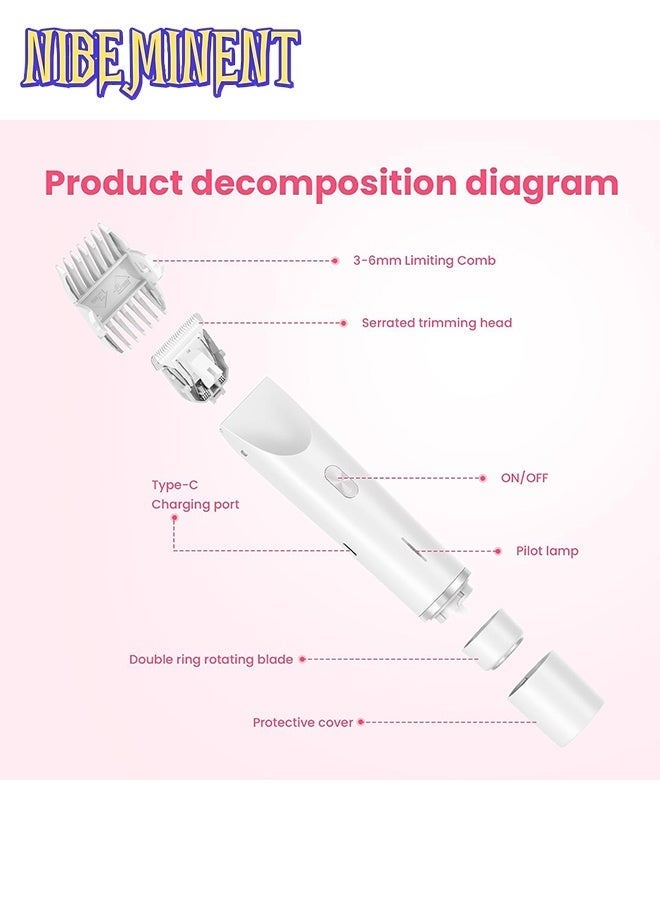 NIBEMINENT Women Bikini Electric Shaver,2 in 1 Dual Head Bikini Trimmer for Women,Cordless Rechargeable & IPX7 Waterproof Electric Razors Wet & Dry Use,Painless Hair Removal(White) - Image 3