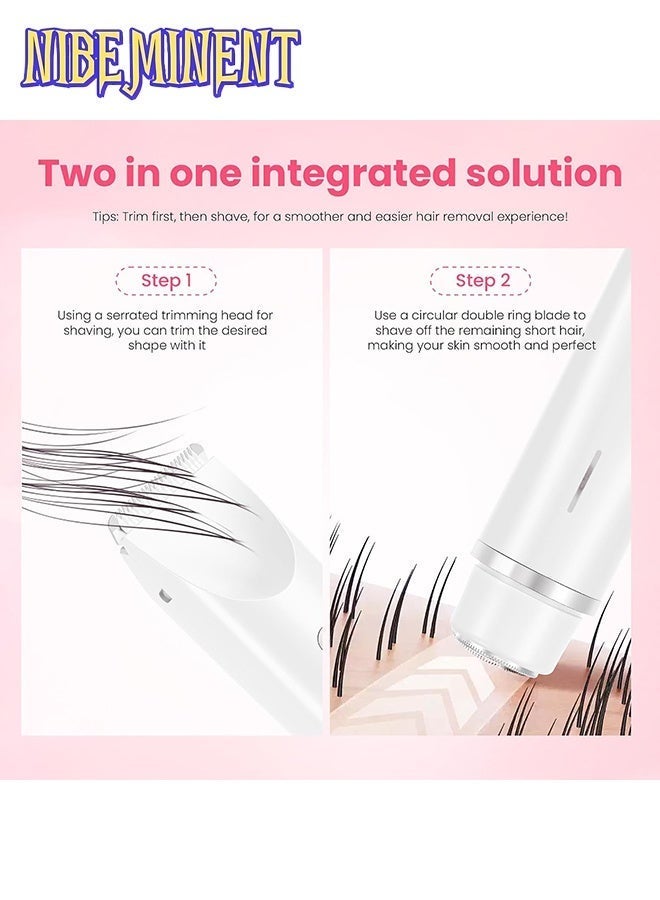 NIBEMINENT Women Bikini Electric Shaver,2 in 1 Dual Head Bikini Trimmer for Women,Cordless Rechargeable & IPX7 Waterproof Electric Razors Wet & Dry Use,Painless Hair Removal(White) - Image 5