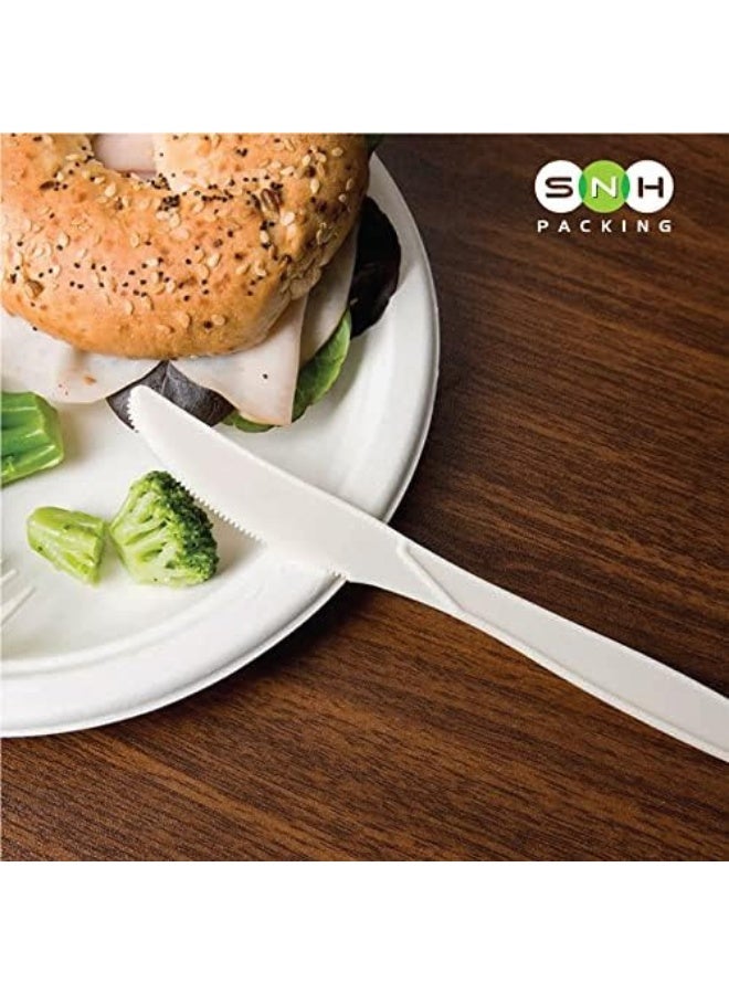 إس إن إتش باكينج مجموعة أدوات مائدة بيضاء للاستخدام مرة واحدة من SNH، تتضمن 50 قطعة من الشوك والملاعق والسكاكين مع مناديل ورقية - Image 5