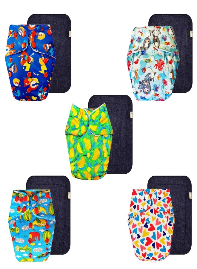 Dumbledo Premium Cloth Diaper with Black Insert (Pack of 5) | Hypoallergenic | Reusable & Washable | Adjustable Snaps | All-Day Wear | 3 Months - 3 Years | Unisex Baby - Image 1