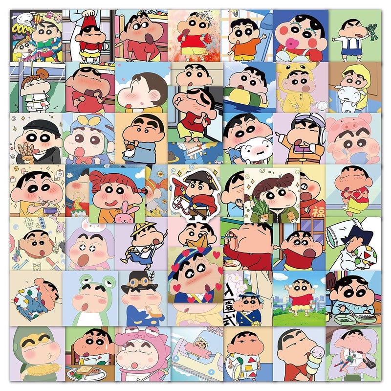 Rousrie 50 Pieces Vinyl Waterproof Wall Stickers for Kids Random Size, (Shinchan), Multicolor, Self-Adhesive - Image 1
