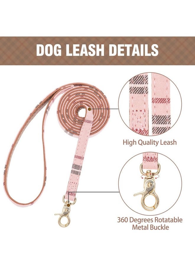كولتيل طقم طوق ومقود للكلاب الصغيرة من KOOLTAIL مع ربطة عنق وأجراس - طوق ومقود للجراء للإناث/الذكور بنمط منقوش كلاسيكي متناسق، ومقود من الجلد الناعم للكلاب الصغيرة للأولاد والبنات باللون الوردي المنقوش - Image 4
