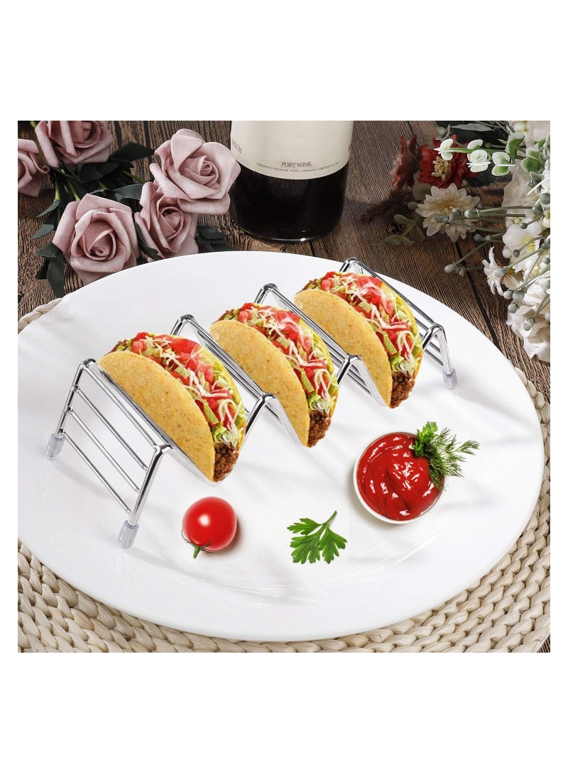 SYOSI 2 Pcs Taco Stainless Steel Holder, Wave Shaped Taco Tray Can Hold 3 or 4 Tacos or Baking Snacks Cakes for Restaurant Bar Parties  - Image 4