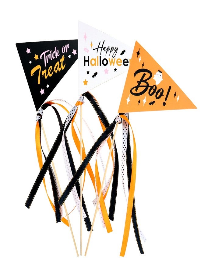 Ercadio 6 Pack Halloween Pennant Paper Flags Halloween Boo Ghost Triangle Flags with Ribbons Hand Held Hallo Paper Pennant for Hallo Party Celebration Party Decoration Supplies - Image 1