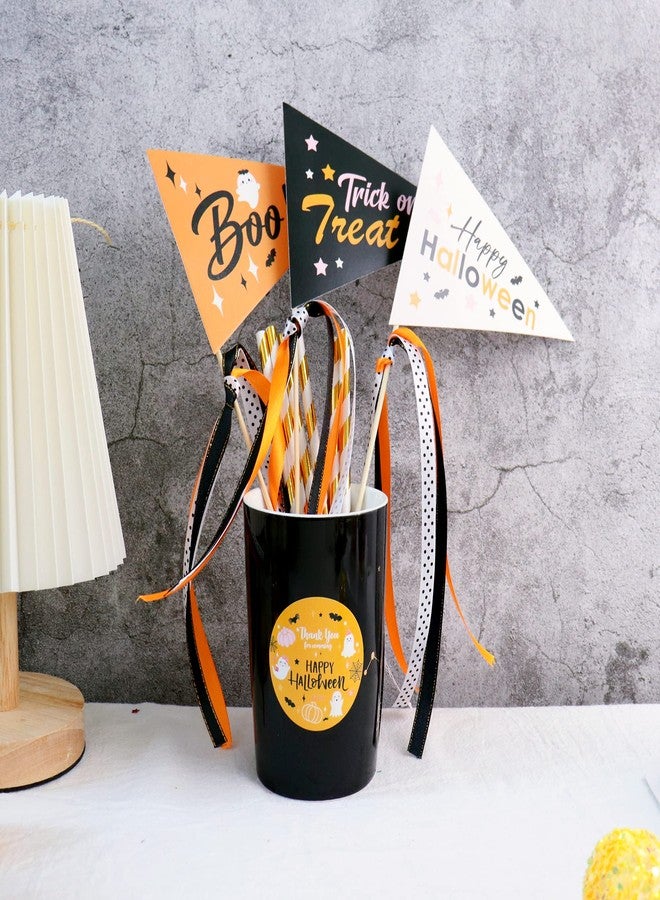 Ercadio 6 Pack Halloween Pennant Paper Flags Halloween Boo Ghost Triangle Flags with Ribbons Hand Held Hallo Paper Pennant for Hallo Party Celebration Party Decoration Supplies - Image 3