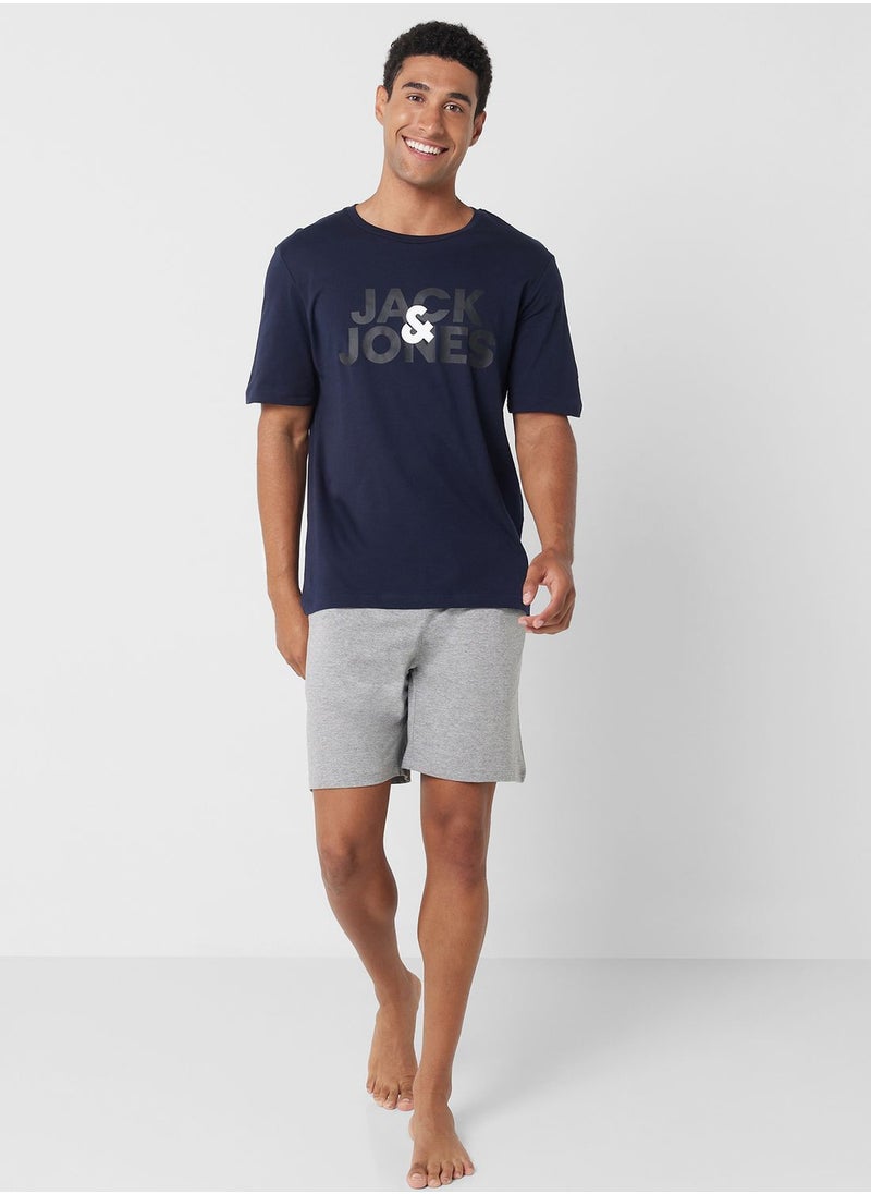 JACK & JONES - Logo Crew Neck T-Shirt & Shorts Set - Image 1