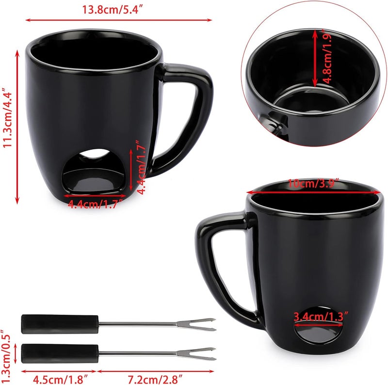 BSTKEY 230ML Personal Chocolate Fondue Mug Set, Ceramic Butter Warmer Set, Mini Melt Hot Pot Cup Set for Cheese Chocolate Butter Caramel, with 2 Forks (Black) - Image 2