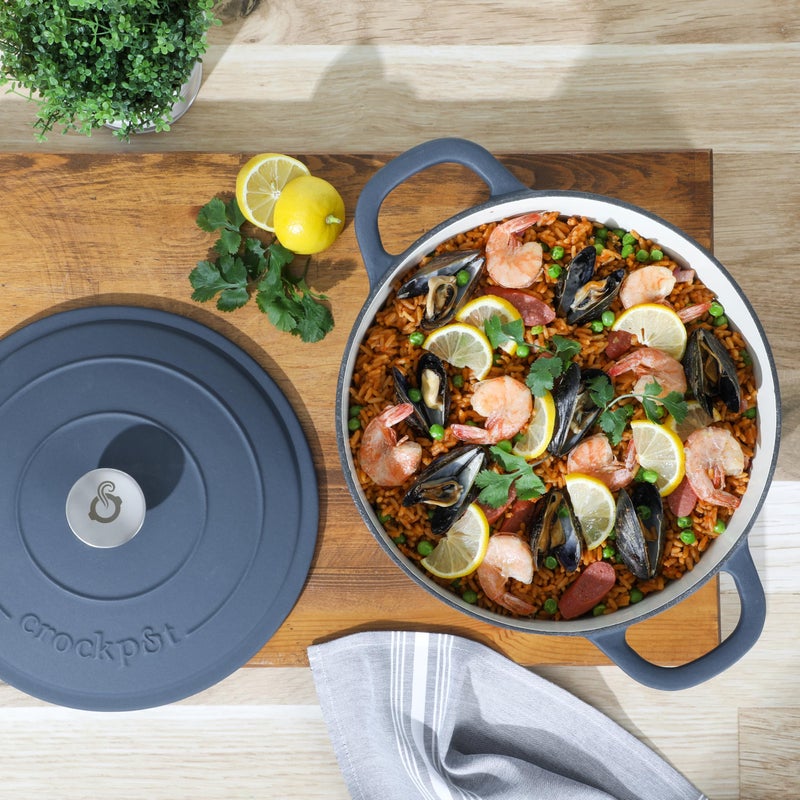 Crock-Pot Artisan 7-Quart Round European Enameled Cast Iron Dutch Oven â€“ Matte Navy Blue, Durable Oven Safe Cookware - Image 3