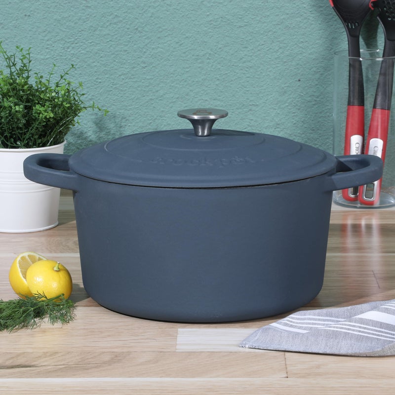 Crock-Pot Artisan 7-Quart Round European Enameled Cast Iron Dutch Oven â€“ Matte Navy Blue, Durable Oven Safe Cookware - Image 2