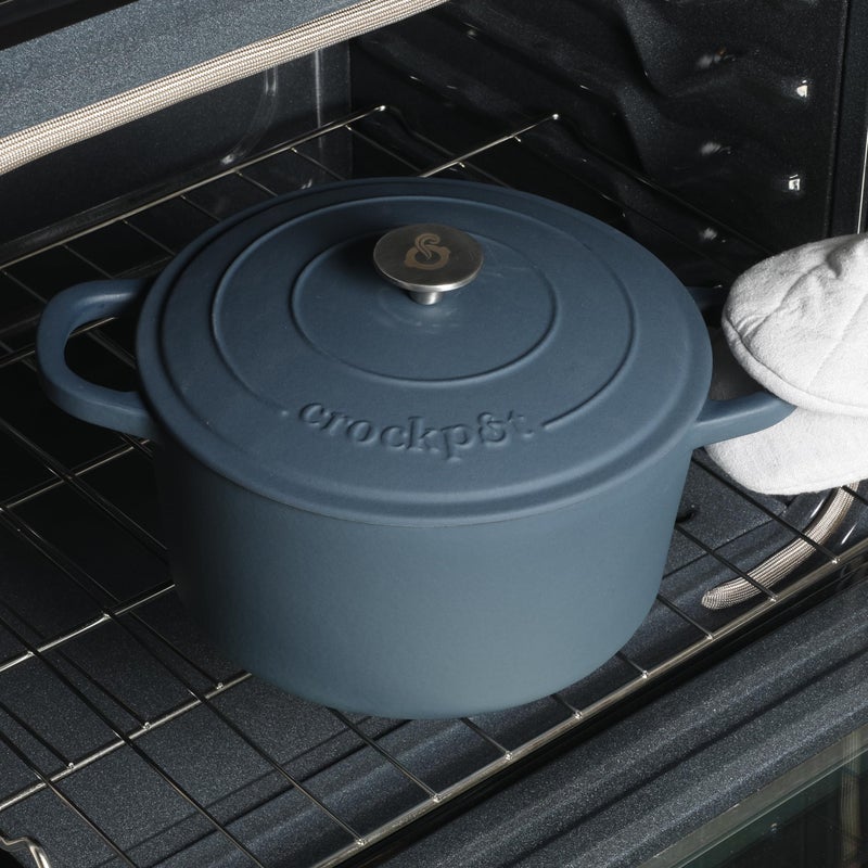 Crock-Pot Artisan 7-Quart Round European Enameled Cast Iron Dutch Oven â€“ Matte Navy Blue, Durable Oven Safe Cookware - Image 5