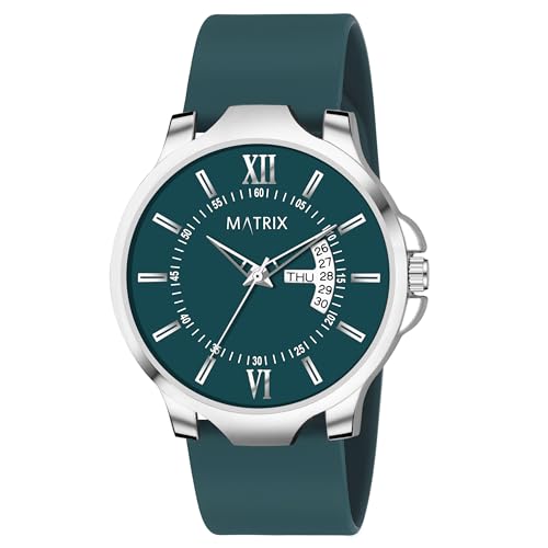 Matrix Antique 2.0 Day & Date Softest Silicone Strap Analog Watch for Men & Boys (Teal) - Image 2