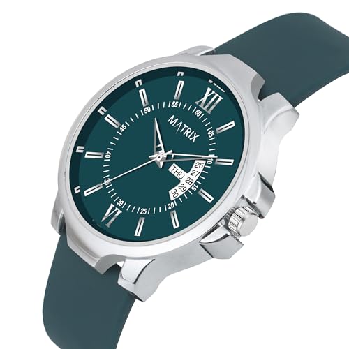 Matrix Antique 2.0 Day & Date Softest Silicone Strap Analog Watch for Men & Boys (Teal) - Image 5