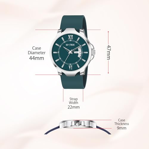 Matrix Antique 2.0 Day & Date Softest Silicone Strap Analog Watch for Men & Boys (Teal) - Image 4