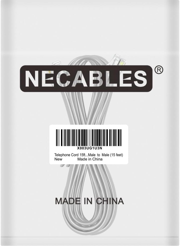 NECABLES Phone Cord 15ft Telephone Cord Phone Cable RJ11 6P4C Male to Male for Landline and Fax - 15 Feet - Image 3