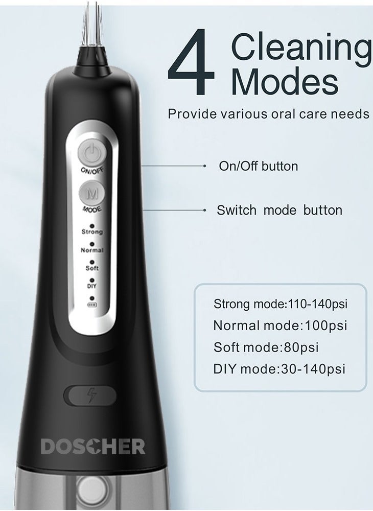 DOSCHER Portable Water Dental Flosser For Teeth Cleaning Dental Oral Irrigator With 4 Modes Scalable 4 Jet Nozzles IPX7 Water Resistance 300ML - Image 2