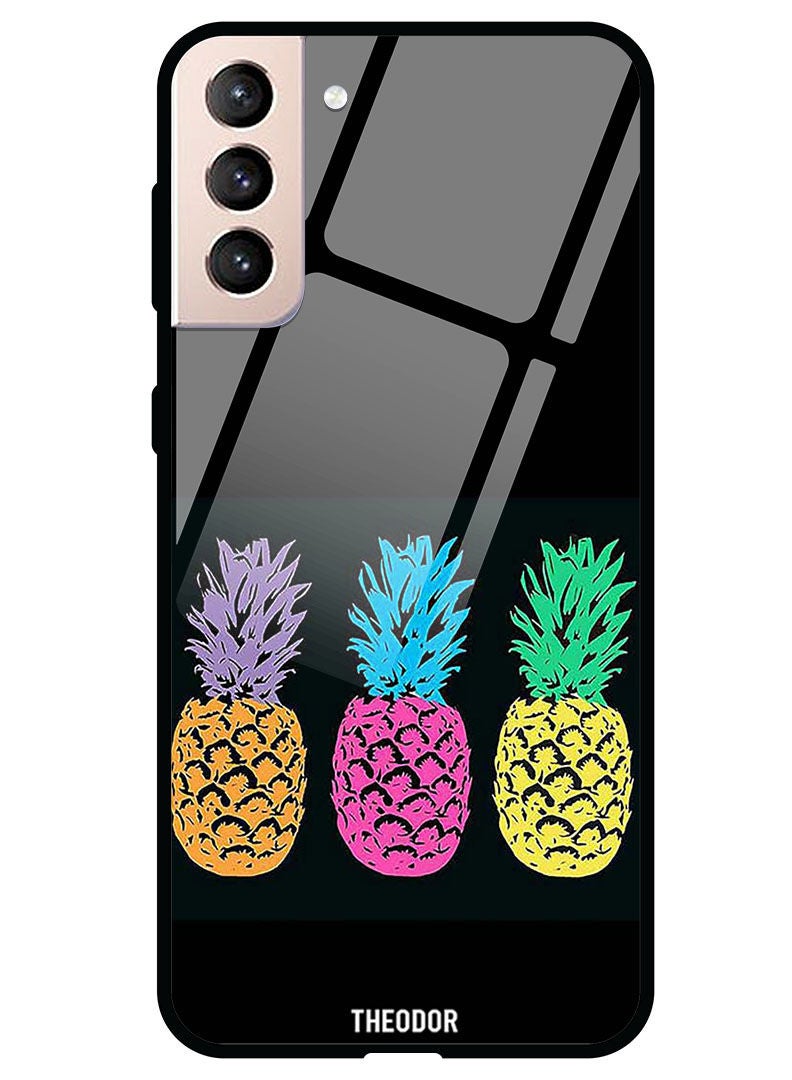 Theodor Protective Tempered Glass Case Cover Samsung Galaxy S21  Pineapples 1 - Image 1