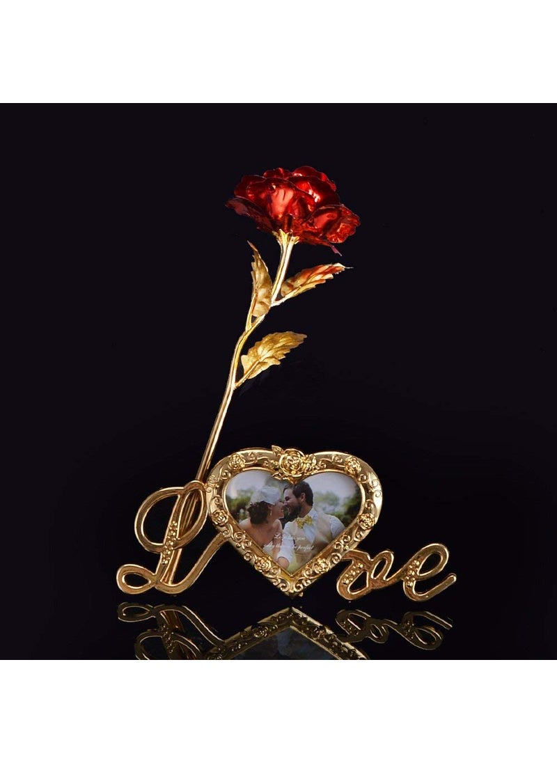 Saugat Traders - Saugat Traders Valentine Day Gift for Girlfriend, Wife - Love Scroll Card, Golden Red Rose with Love Photo Frame Stand - Love Gift for Girls, Women - Birthday - Anniversary Gift - Image 1