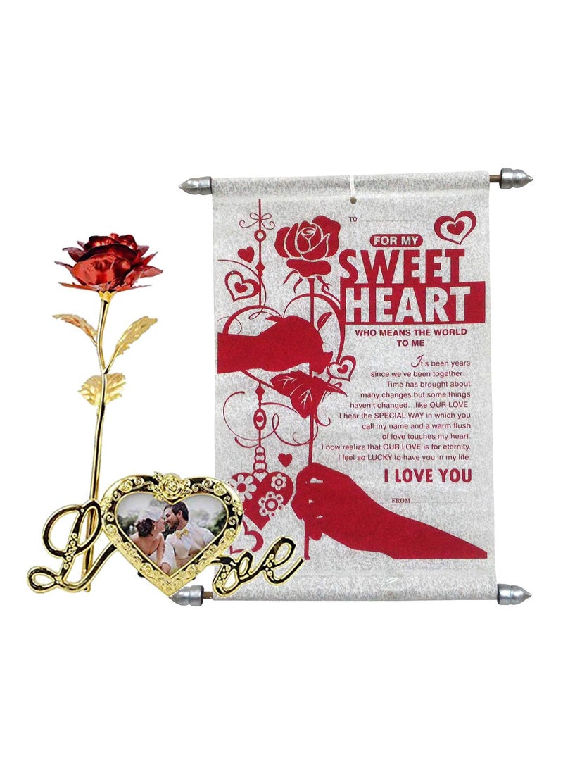 Saugat Traders - Saugat Traders Valentine Day Gift for Girlfriend, Wife - Love Scroll Card, Golden Red Rose with Love Photo Frame Stand - Love Gift for Girls, Women - Birthday - Anniversary Gift - Image 1