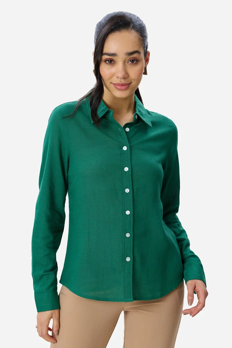 فيرجيو Solid Linen Button Down Shirt for Women