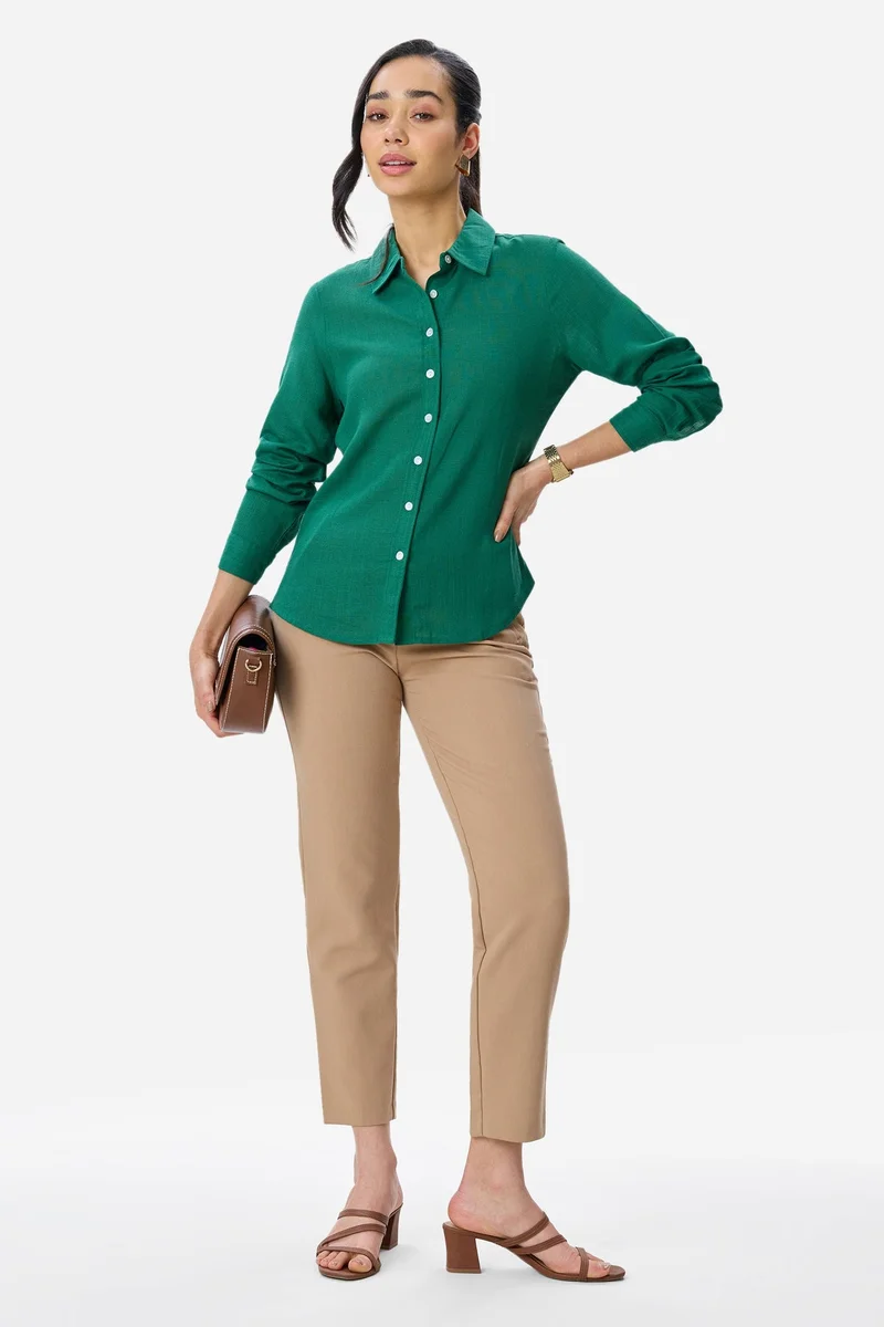 فيرجيو Solid Linen Button Down Shirt for Women