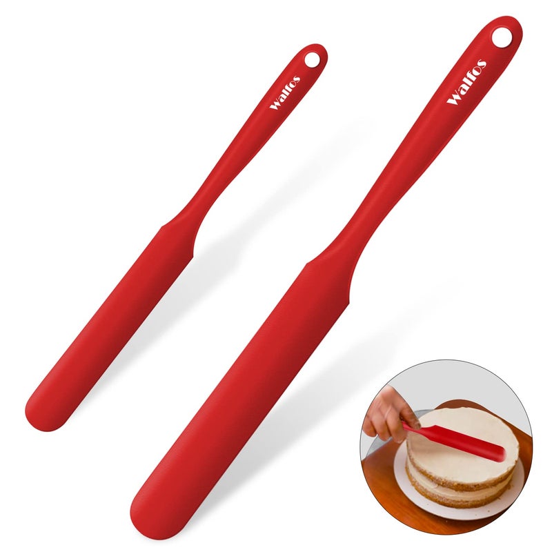 Walfos Silicone Jar Spatula  600F Heat Resistant Kitchen Spatulas2pcs Strong Steel Core  OnePieces DesignMixing Batter  Cake Cream Spatulas for Cooking  BPA Free  Dishwasher Safe Red