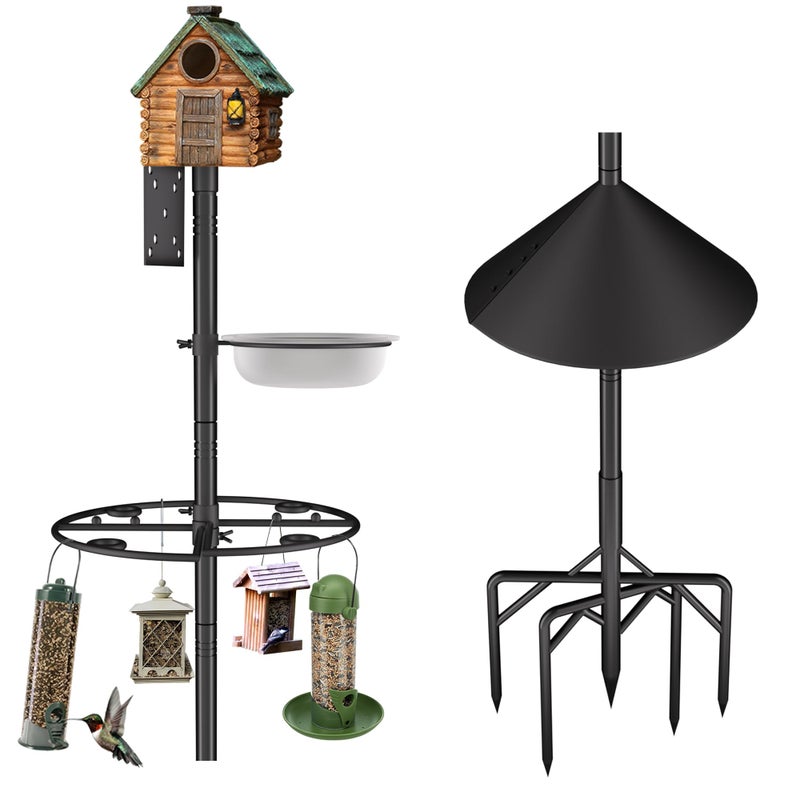 RINLAIN Bird Feeder Pole Stand,95 Inch House Pole for Outdoors Weather Station,Heavy Duty Metal Mount Kit Adjustable Multifunctional Bird Feeder Set - Image 1