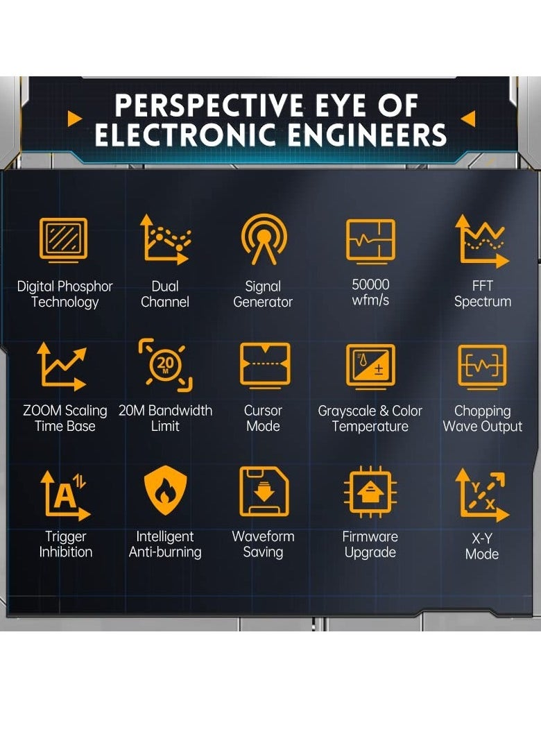 Excefore - Digital Oscilloscope, DPOX180H 2 Channels Digital Phosphor Oscilloscope, 2 in 1 Handheld Oscilloscope, DDS Signal Generator, 180Mhz Bandwidth 500MSa/s Sampling Rate, for Automobile Maintenance - Image 1