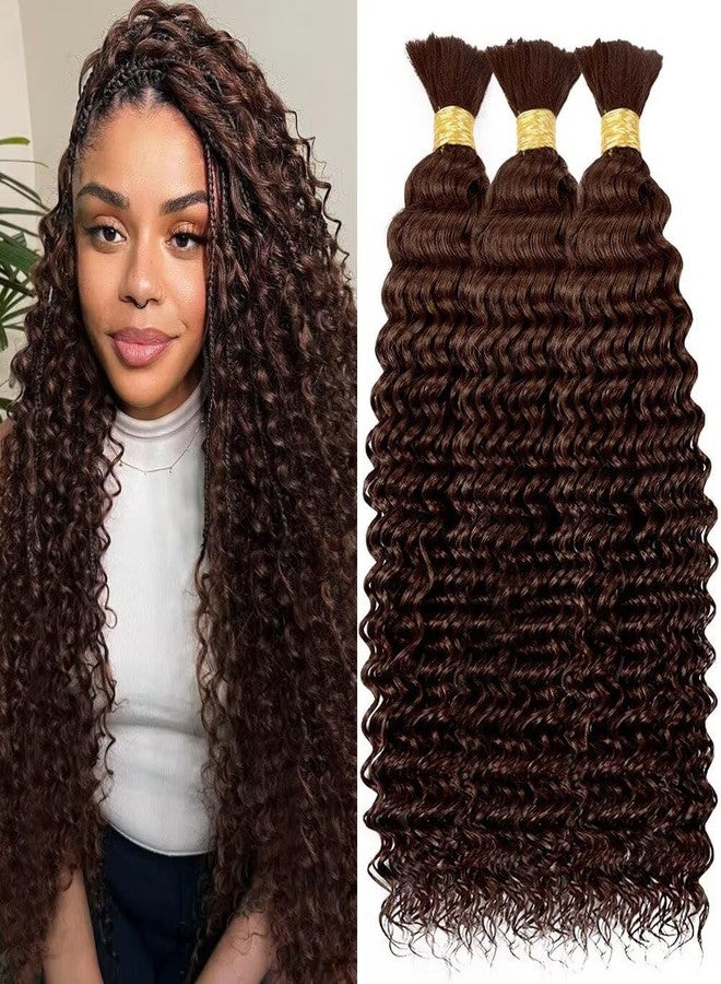 Highlight Human Braiding Hair for Boho Braids 150g 16 Inch Chocolate Brown Curly Boho Hair for Braiding Knotless 12A Deep Wave Bulk Bohemian 3 Bundles/Pack Color 4 - Image 1