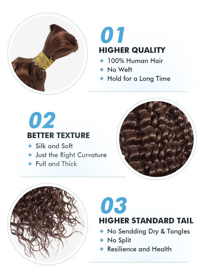 Highlight Human Braiding Hair for Boho Braids 150g 16 Inch Chocolate Brown Curly Boho Hair for Braiding Knotless 12A Deep Wave Bulk Bohemian 3 Bundles/Pack Color 4 - Image 4