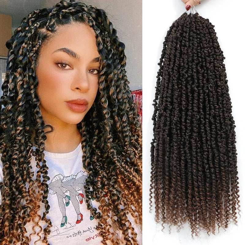 Pretwisted Passion Twist Hair 18 Inch 6 Packs Ombre Brown Pretwisted Passion Twist Crochet HairSoft Pre Looped Curly Crochet Hair For Black WomenShort Crochet Braids18in6 bundlesT1B30