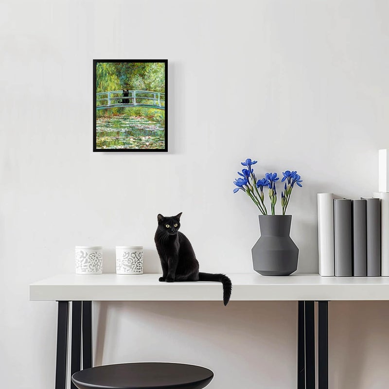 Hamduker Aesthetic Cat Poster Monet Prints Vintage Posters Canvas Wall Art Funny Water Lilies Cat Posters Decor for Bedroom Bathroom Living Room (Size: 8''x10''x1pcs) - Image 2