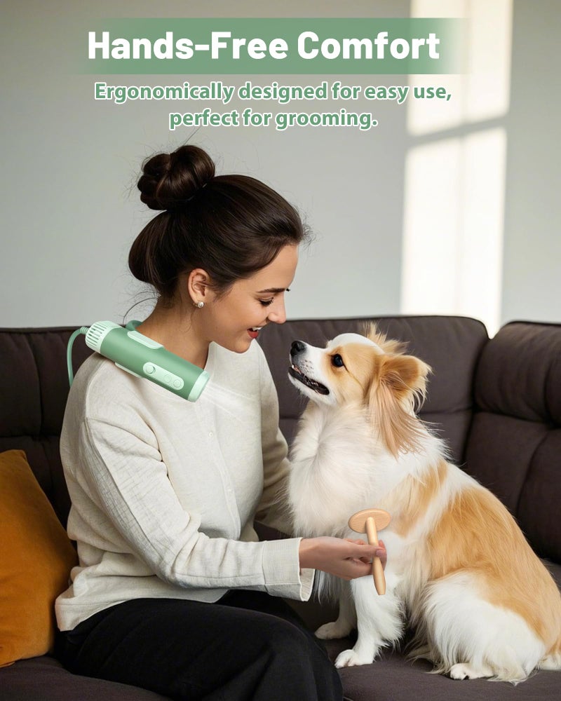 NRYDEPET Hands-Free Dog Hair Dryer â€“ Neck Dryer for Pet Grooming for Small & Medium Dogs Cats, Fast Drying, Low Noise, Adjustable Heat & Speed, Portable (Green) - Image 2