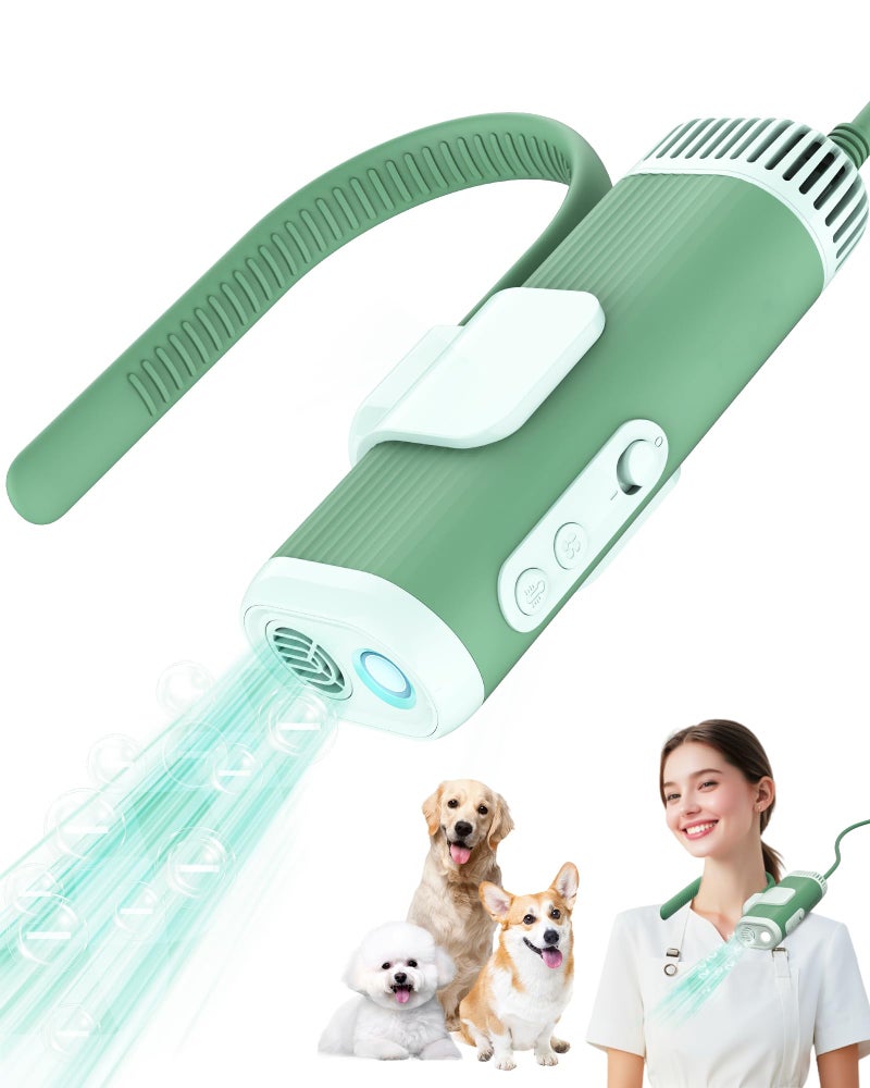 NRYDEPET Hands-Free Dog Hair Dryer â€“ Neck Dryer for Pet Grooming for Small & Medium Dogs Cats, Fast Drying, Low Noise, Adjustable Heat & Speed, Portable (Green) - Image 1