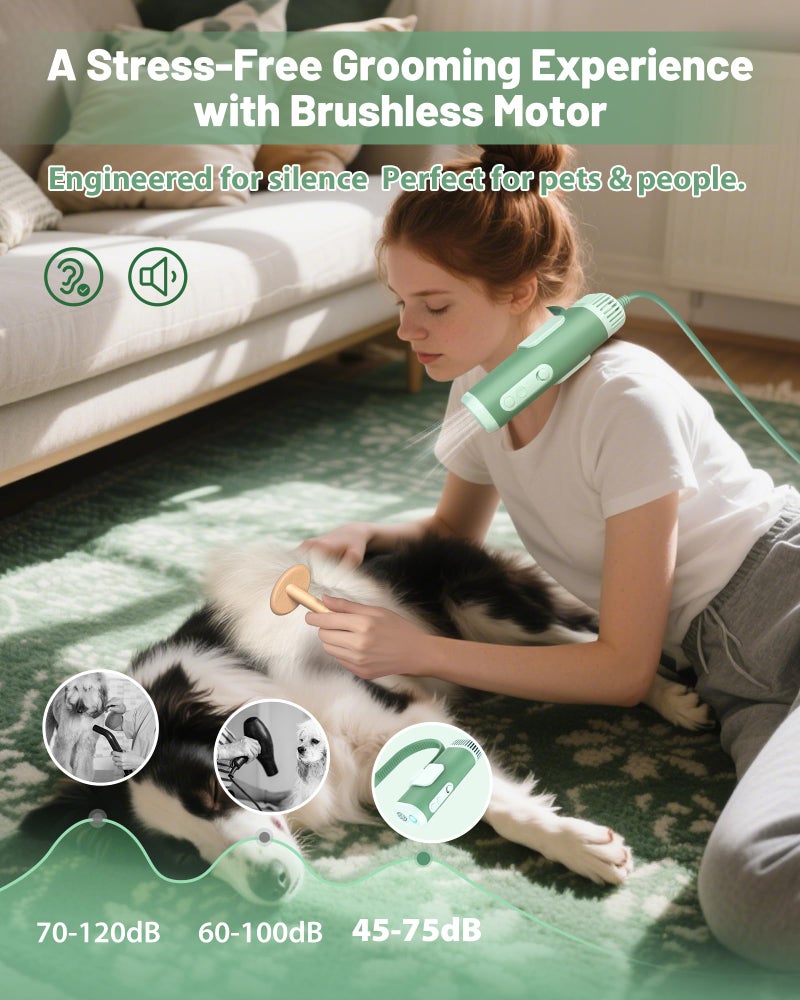 NRYDEPET Hands-Free Dog Hair Dryer â€“ Neck Dryer for Pet Grooming for Small & Medium Dogs Cats, Fast Drying, Low Noise, Adjustable Heat & Speed, Portable (Green) - Image 3
