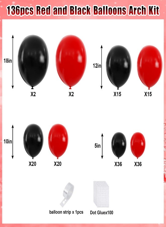 YMSZ Red and Black Balloons, Black and Red Balloons Garland Arch Kit with Different Size for Birthday, New Years, BBQ Casino, Graduation and Anniversary Decorations Supplies（No Box） - Image 2
